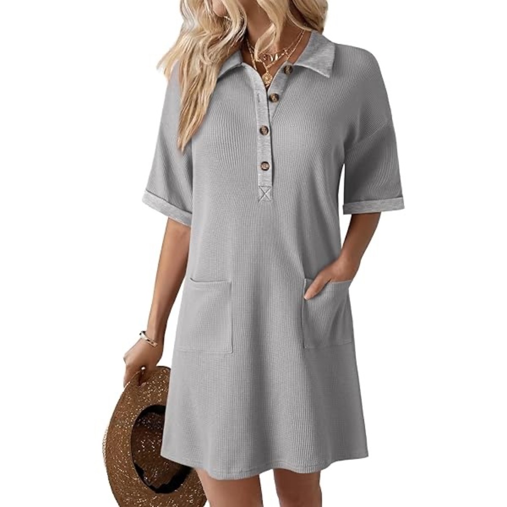 Dokotoo Women's Gray waffle texture knit mini dress 4 for $20